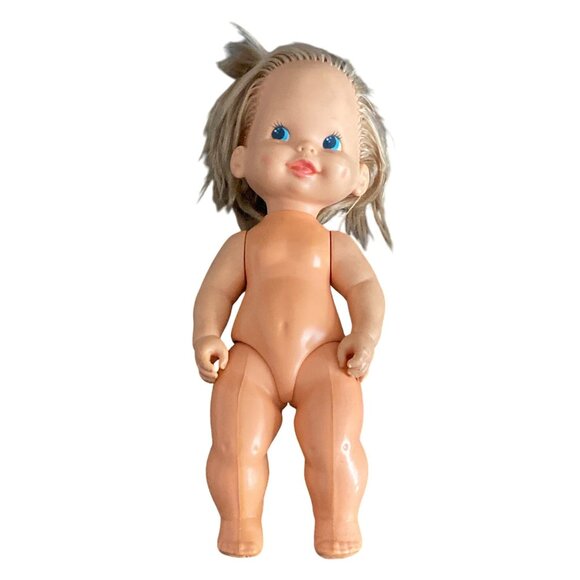 VTG Mattel Tippee Toes Baby Doll Blonde Hair Blue Eyes Girl Articulated 1980 - Picture 1 of 12